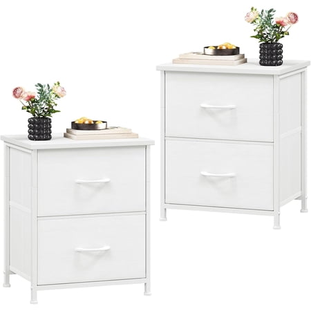 Somdot Nightstand Set of 2 with 2 Drawers Small Night Stands for Bedroom | Bedside Table Side Table End Table Chest of Drawers with Fabric Drawer and Wooden Top for Living Room Closet Entryway