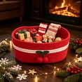 thumbnail image 2 of Christmas Red Cherry Pattern Storage Basket,Decorative Organizer Bin with Handles for Toys,Clothes,Blankets and Home Storage 11.81*7.87*4.72IN, 2 of 7