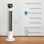 Gusto 33 Bladeless Tower Fan, 3-Speed Electric Fan with LED Display and WiFi Function, White