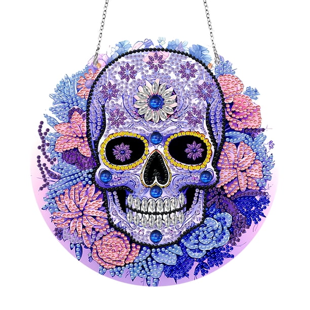 (GH165) Pintura Diamantes Artesanal Y Arte Imitación Vidrio Colores en Dos Lados Súper Arte para en La Pared Doble Arte Atrapasol Calavera