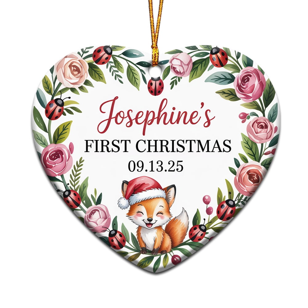 Fox Baby's First Christmas Ornaments Gifts for Grandparents Dad Mom Kid Boy Girl, Baby's First Christmas 2025 Ornament, Custom Name Text Birthday Baby Christmas Ornament