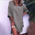 thumbnail image 3 of Cameland Robe d'Été Décontractée pour Femmes Couleur Unie Manches Mi-Longues Coton Lin Fendue, 3 of 6