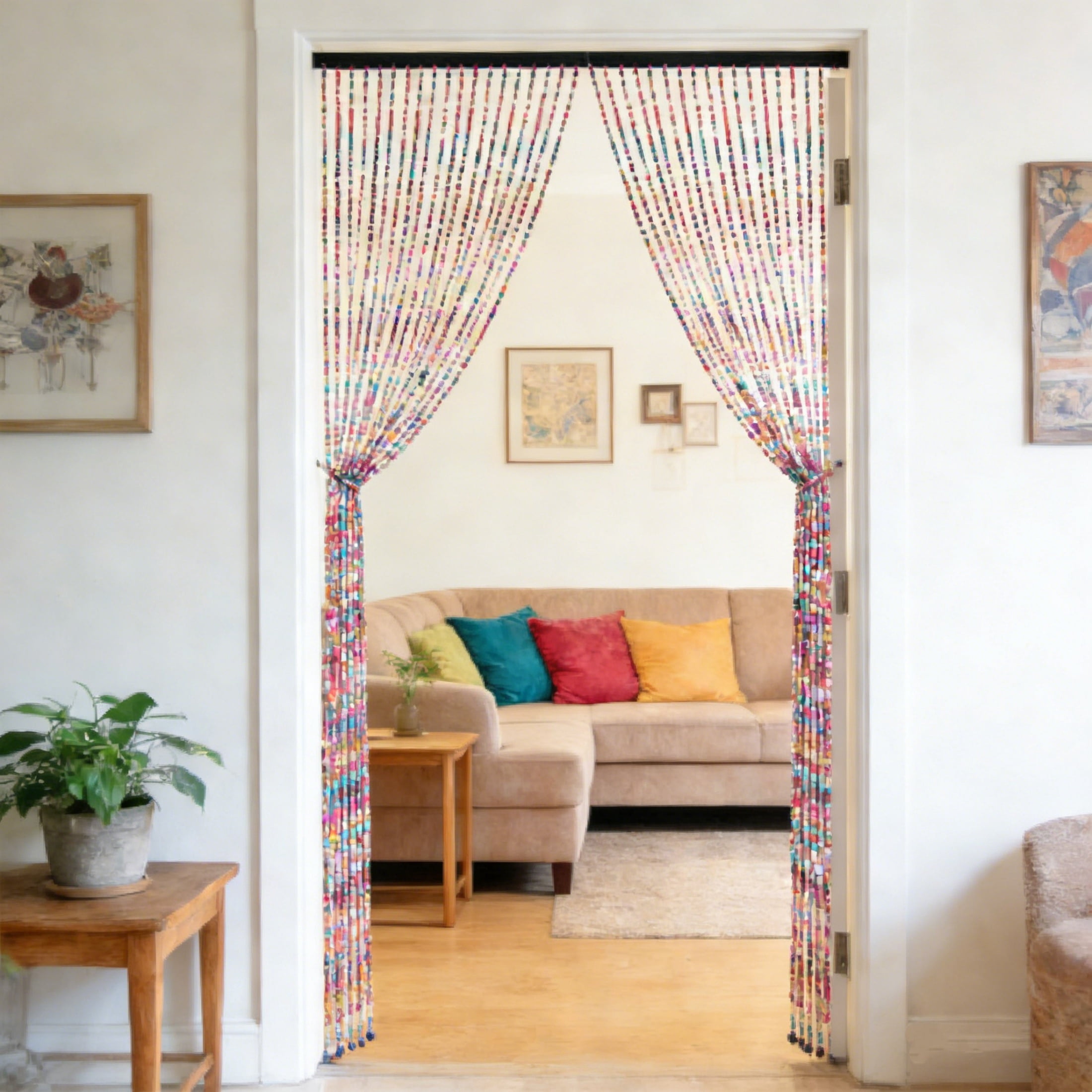 IAJXWI 35" x 77" Rainbow Wooden Bead Door Curtain, Natural Wood Colorful Beaded String Hanging Doorway Divider for Doorway Porch Bedroom, 41 Strands