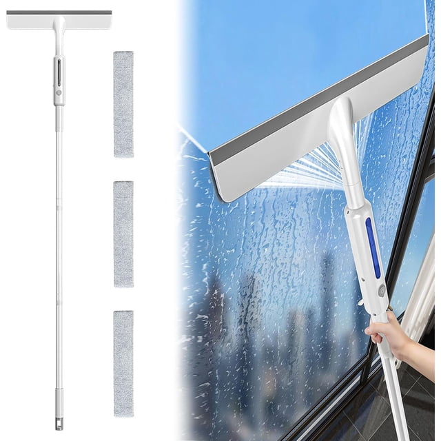 Limpiador Profesional de Ventanas, 3 en 1 con Barra de extensión, Limpiacristales en Spray de Doble Cara, Herramientas de Limpieza de Vidrio para Ventanas Altas