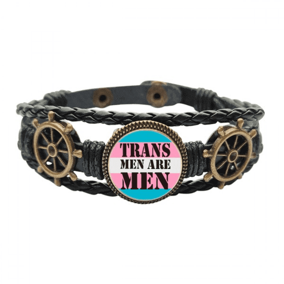 Trans Man Support LGBT Transgender Leather Braided Ocean Bracelet Wristband