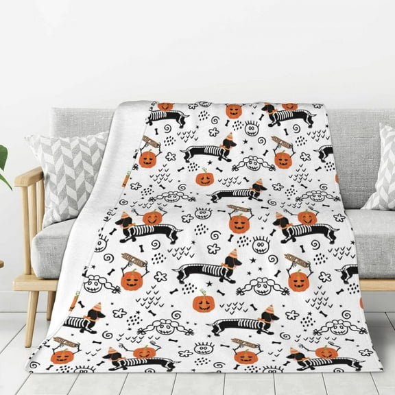 Hirioo Halloween Dachshund for Flannel Blanket, Cozy and Warm Throw for Bed or Couch ,Perfect for All Seasons-40"x30"