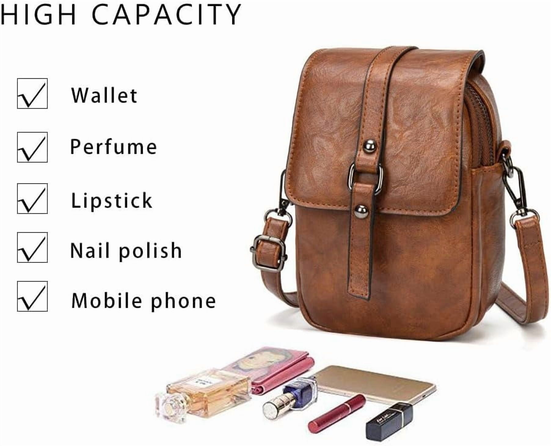 Kwuty Vintage Crossbody Phone Bag for Women, Small PU Leather Shoulder Purse and Handbag with Tassel&Rivet Decoration
