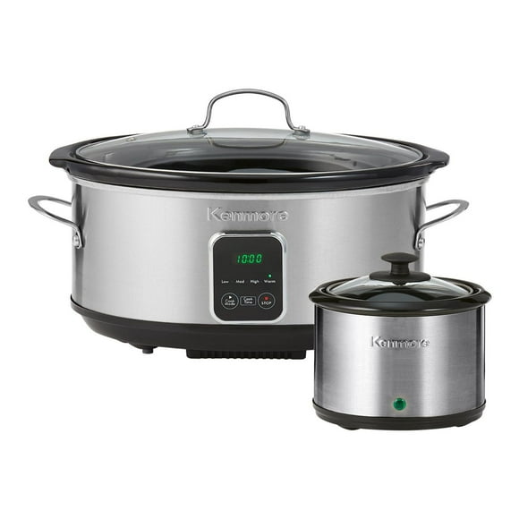 Kenmore 7-Qt Programmable Slow Cooker with Dipper (6.6L), Black & Silver, Easy to Use for Family Meals