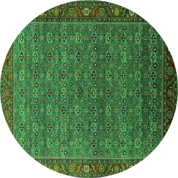 Ahgly Company Indoor Round Oriental Green Traditional Area Rugs, 3' Round