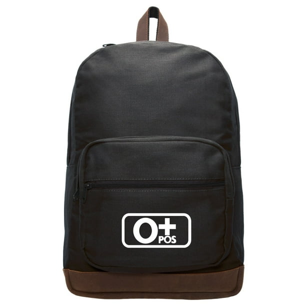Blood Type O+ Pos Teardrop Backpack With Leather Bottom Accent Black