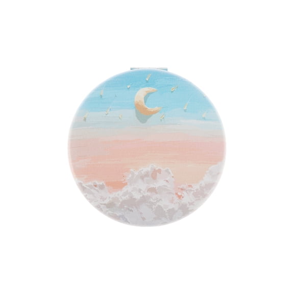 Unique Bargains 1 Pc Women Round Hand-drawn Makeup Mirror for Travel Blue White Pink