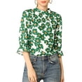 thumbnail image 6 of Allegra K Women's Floral Ruffle Sleeves Pleated Stand Collar Blouse, 6 of 7