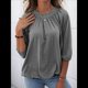 thumbnail image 5 of Camiseta de Cuello Redondo para Mujer, Blusa de Algodón de Media , Mangas 3/4, Informal, Holgada, Plisada, Básica. Gris XL, 5 of 7