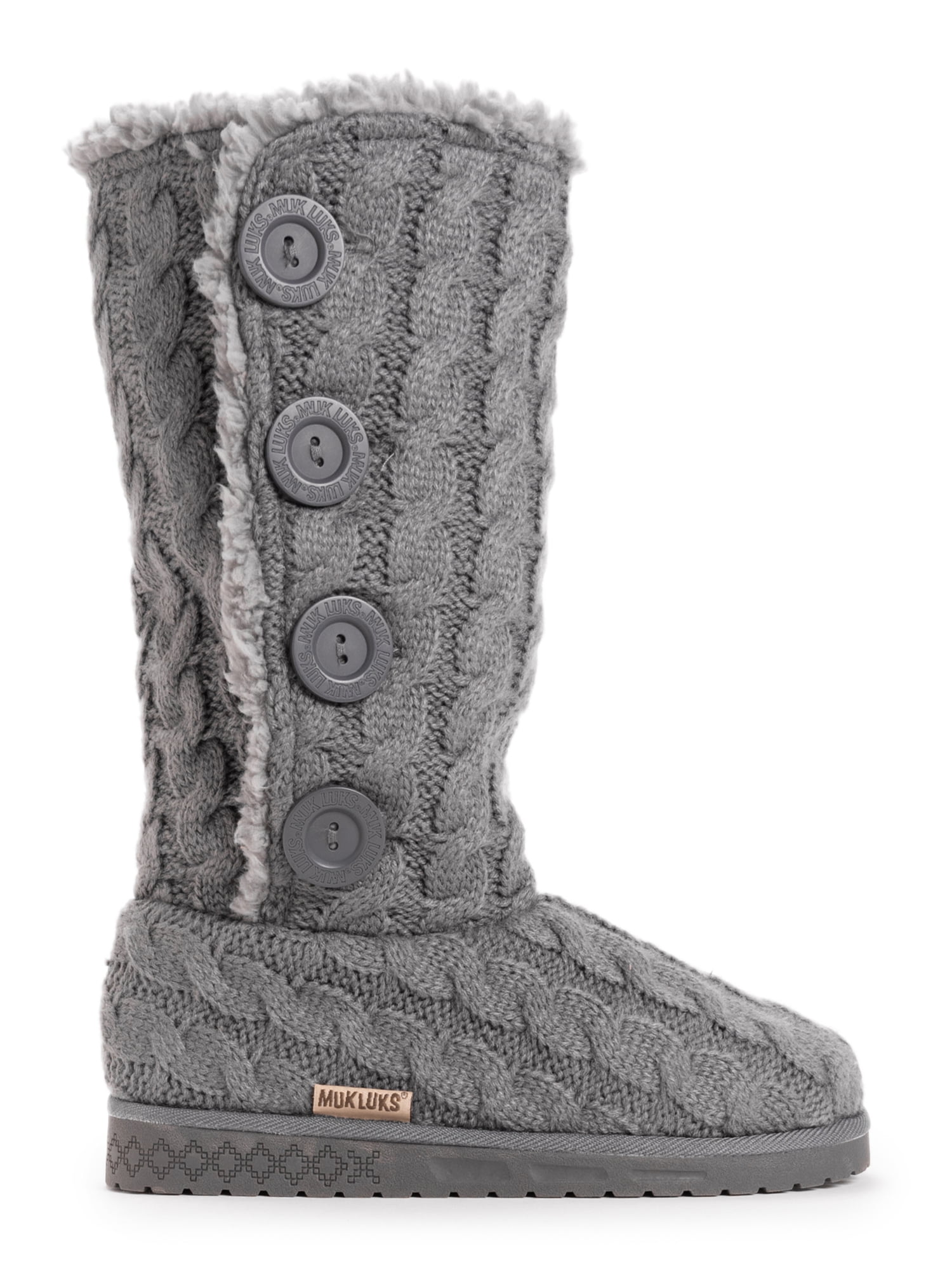 Muk Luks Women's Lilyana Faux Fur Lined Side Button Knit Boots, Size: 6, Gray
