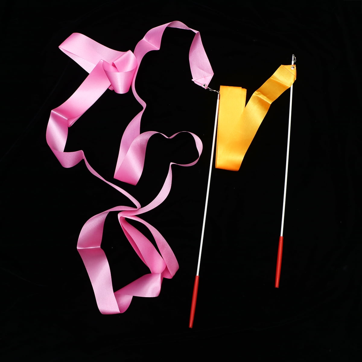 4pcs 4 Meters Rhythmic Art Gymnastics Ribbon with Stick Children Dancing Streamers Riband Twirling Rod for Gymnastics (Orange/Pink, Each 2pcs)
