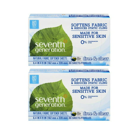 Softener Sheets, Free & Clear, 80 ct (2 Pack), Seventh Generation Free & Clear Natural Fabric Softener Dryer Sheets are made for sensitive.., By Seventh Generation