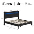 thumbnail image 2 of VanAcc Queen Size Bed Frame with RGBW LED Light & Charging Station, 50" High Linen Upholstered Platform Bed with 2-Tier Storage Headboard, Black, 2 of 7