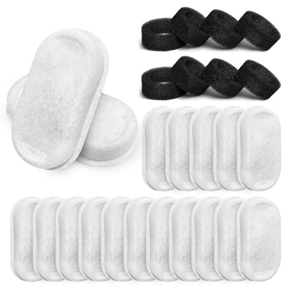 FWMB 24-Pack Cat Water Fountain Replacement Filters - Compatible with 74oz/2.2L Automatic Stainless Steel Pet Fountain, Premium Coconut Shell Activated Carbon 3-Layer Rapid Filtration