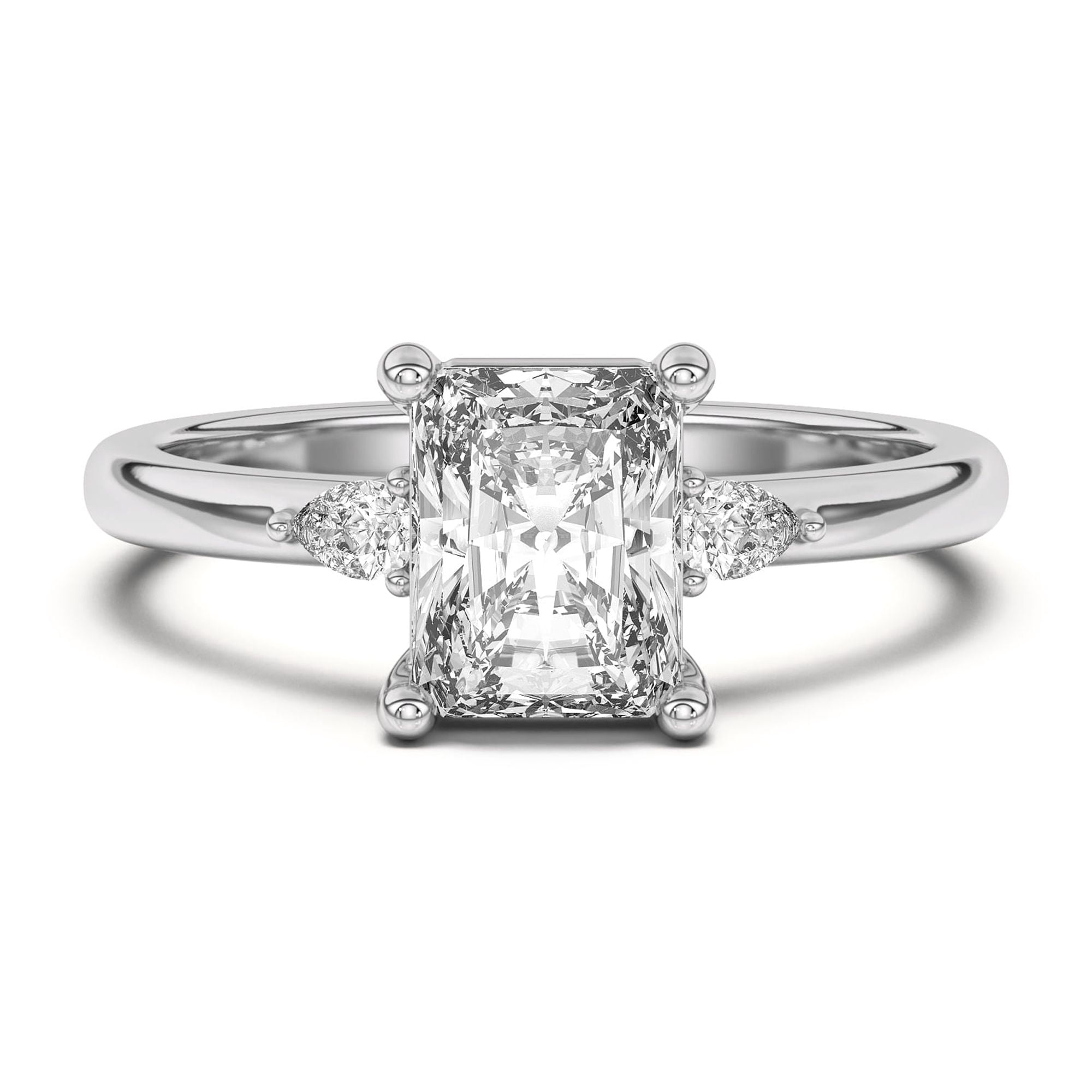 Bow Jewel 2 Ct Radiant Cut 3 Stone Lab-Created Simulated Diamond Engagement Wedding Ring 14K White Gold Plated Trilogy Ring for Women