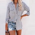 thumbnail image 3 of EINCcm Blouses for Women, Casual Button-Down Shirts V Neck Roll Up Cuffed Long Sleeve Striped Tops with Pockets, Summer Fall Womens Tunic Tops Blouses Tees Shirts, 3 of 10