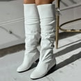 thumbnail image 6 of Povozer Over the Knee High Boots for Women Sexy Round Toe Low Heel Leather Stretch Riding Thigh High Boots(White,7.5), 6 of 6