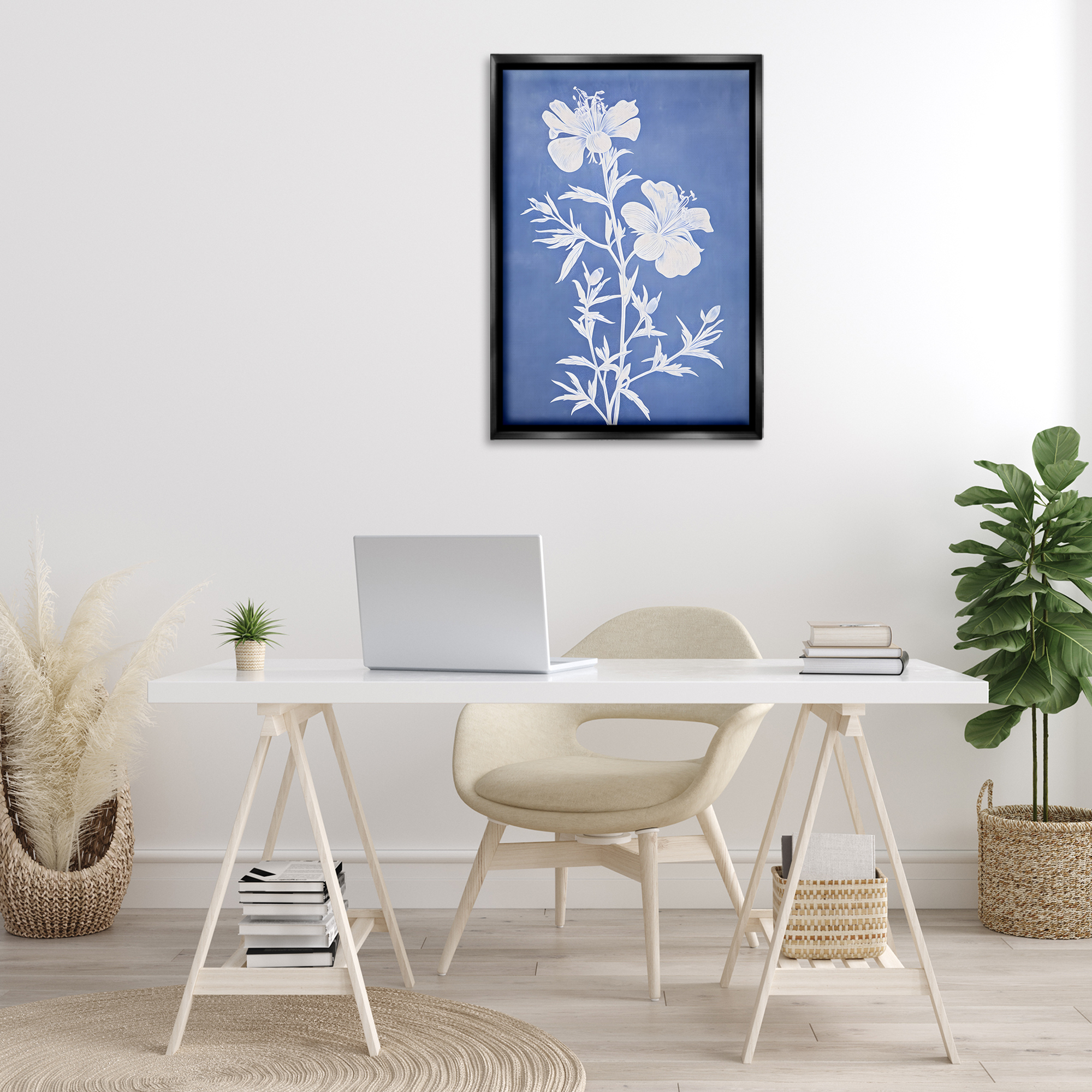 Stupell Industries Blue Cerulean Florals Botanical & Floral Painting Black Floater Framed Art Print Wall Art, 21 x 31