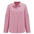 thumbnail image 4 of Holzkary Womens Long Sleeve Button Down Cotton Linen Shirt Blouse Loose Fit Casual V-Neck Tops Pleated Lapel Shirt Station Explosion Solid Color Top Pink 5Xl, 4 of 9