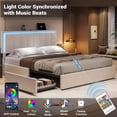 thumbnail image 5 of LED Upholstered Bed Frame Full Size with Adjustable Headboard&Charging Station&LED Lights,Modern Faux Leather Platform Bed Frame with 4 Storage Drawers, No Box Spring Needed,White, 5 of 11