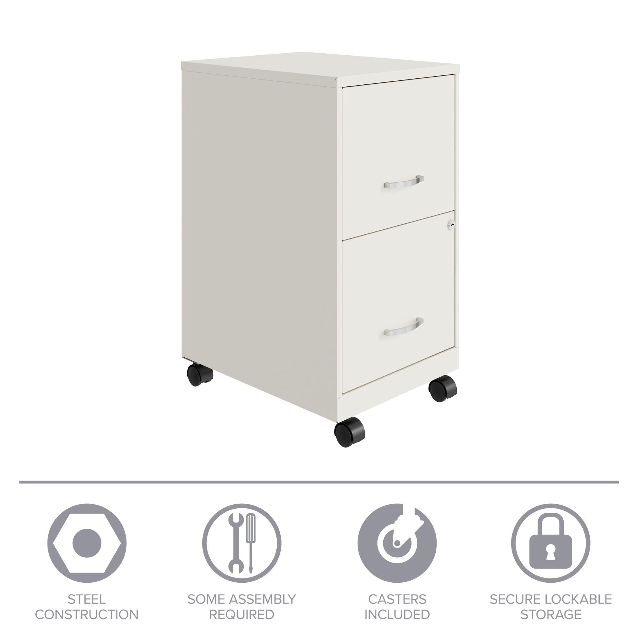 Space Solutions 18" Deep 2 Drawer Mobile Letter Width Vertical File Cabinet, White