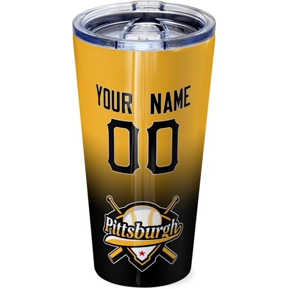 Pittsburgh Custom Personalized Stainless Steel Glass Tumbler,Pittsburgh Sports Travel Coffee Mug,Pittsburgh Car Cup,Custom Name and Number,Classic Gifts for Men Women Fans.