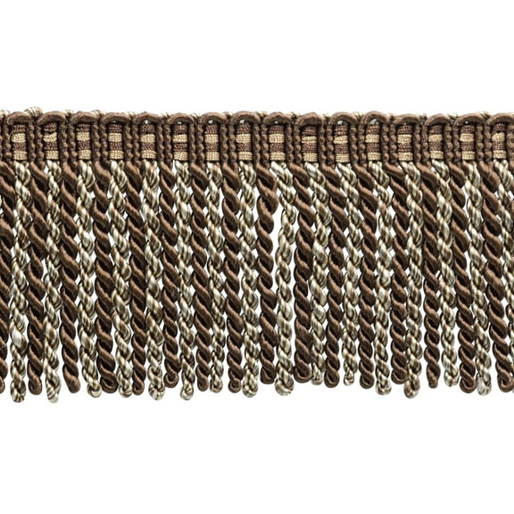 3" (7.5cm) Noblesse Collection Bullion Fringe Trim with Fancy Knitted Header # DB3, Cappuccino Brown #D2A2 (Chocolate Brown, Light Beige, Light Brown) Sold By The Yard (36"/3 ft/0.9m)