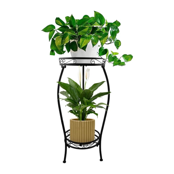 1Pack Plant Stand Indoor Outdoor,Tall Black Metal Rustproof Stable Plant Stands,2 Tier Multiple Plant Rack Holder Rack Flower Pot Stand Heavy Duty Plant Shelf