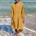 thumbnail image 2 of BLVB Womens V Neck Cotton Casual Loose Tunic Summer Fall Dresses Beach Sundress Vacation Dress 3/4 Sleeve Pocket, 2 of 6