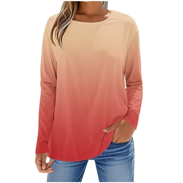 Enjoytime Blouses Décontractées Habillées pour Femmes Imprimé Manches Longues Col Rond Hauts Affaires Dames Automne Chemise de Travail Tendance