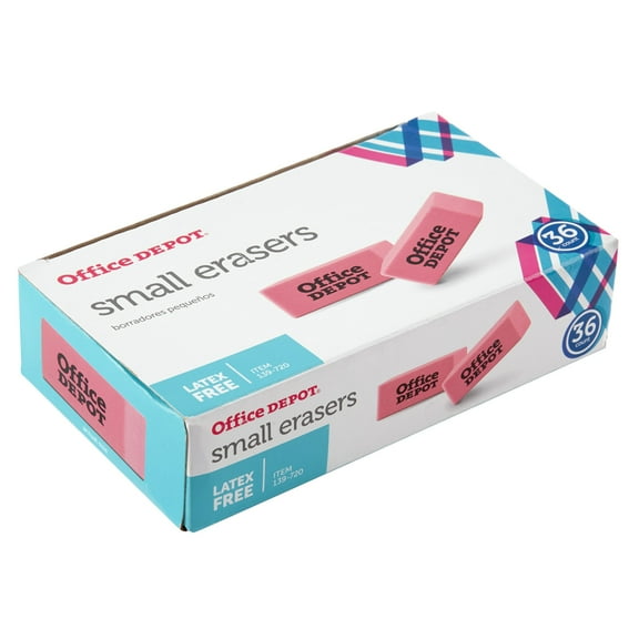Office Depot Pink Bevel Erasers, Small, Box Of 36, 54123