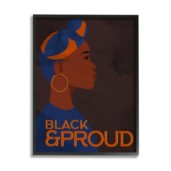 Stupell Industries African American Woman Black and Proud Phrase Typography Painting Black Framed Art Print Wall Art, 16 x 20