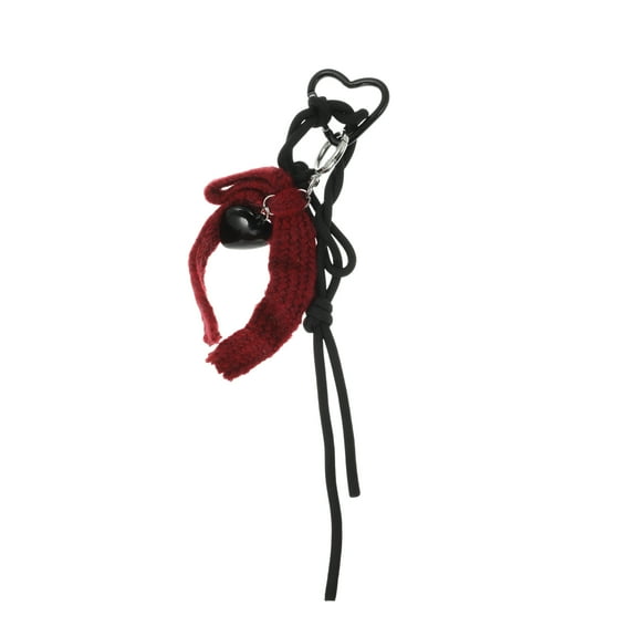 Unique Bargains 1 Pc Fashionable Bow Heart Handbag Charm Decorative Keychain Wine Red Black