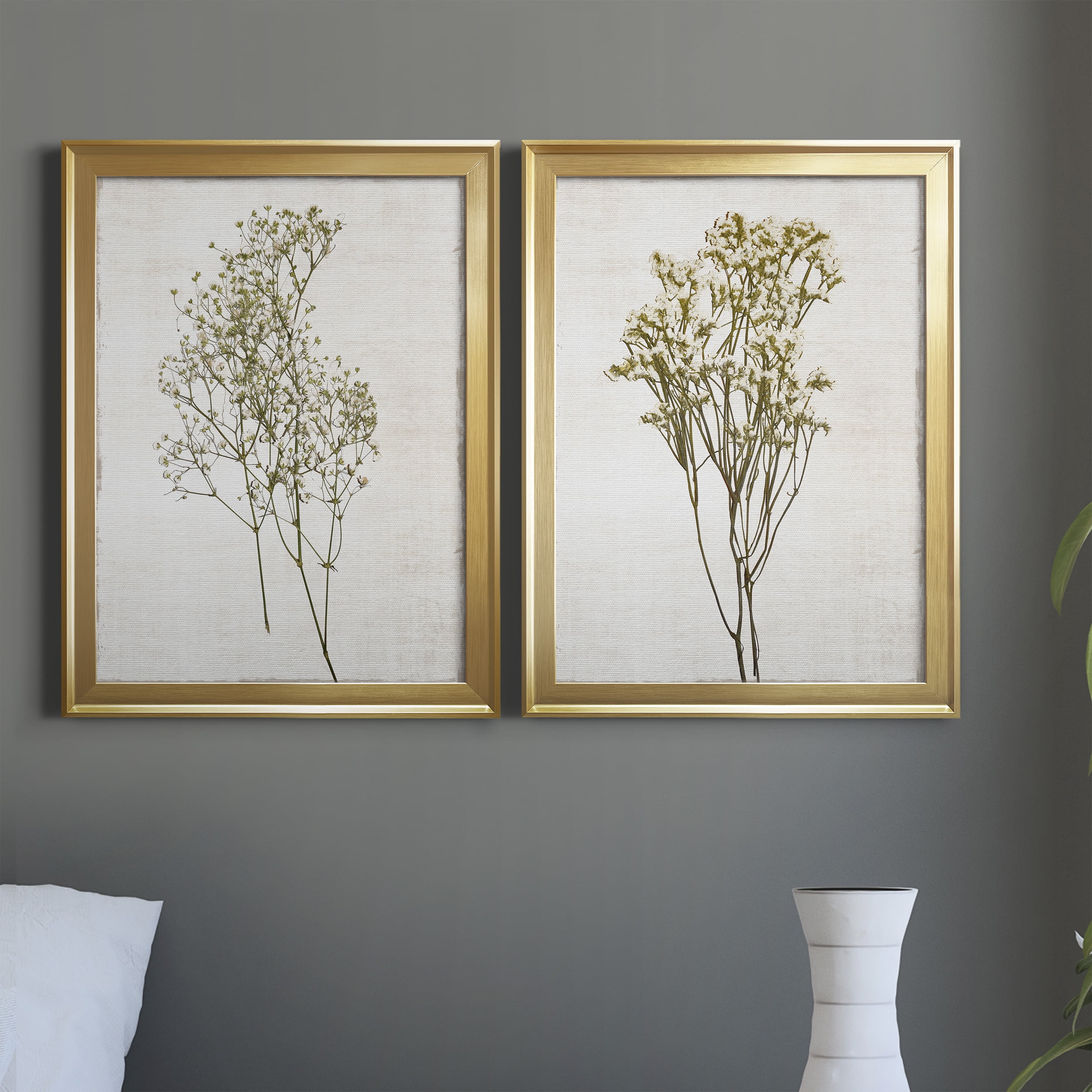 2 Piece Set Farmhouse Pressed Flower I Premium Framed Canvas - Ready to Hang - 22.5 x 30.5 Each - Gold Frame