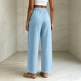 thumbnail image 3 of Linen Wide Leg Pants for Women Elastic Waist Solid Color Palazzo Pants Casual Summer Drawstring Long Pants with Pockets Flowy Beach Vacation Clothes, 3 of 8