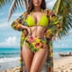 thumbnail image 2 of MKLEKYY Trajes De Baño Completo Mujer 2024 Women'S Fashion Sexy Bikini Three Piece Set Printed Mesh Cover Shirt Split Swimsuit, 2 of 6