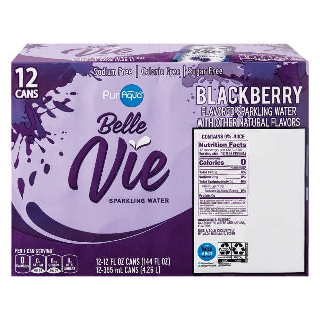 PurAqua Blackberry Belle Vie Sparkling Flavored Water - 12 pack, 12 fl oz