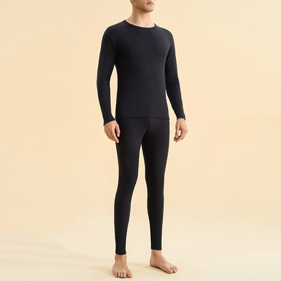 LIBRCLO Thermal Underwear Sets for Men Comfort Long Sleeve Solid Color Base Layer Long Johns Underwear High Elasticity Round-Neck Warm Fleece Top and Bottom for Winter
