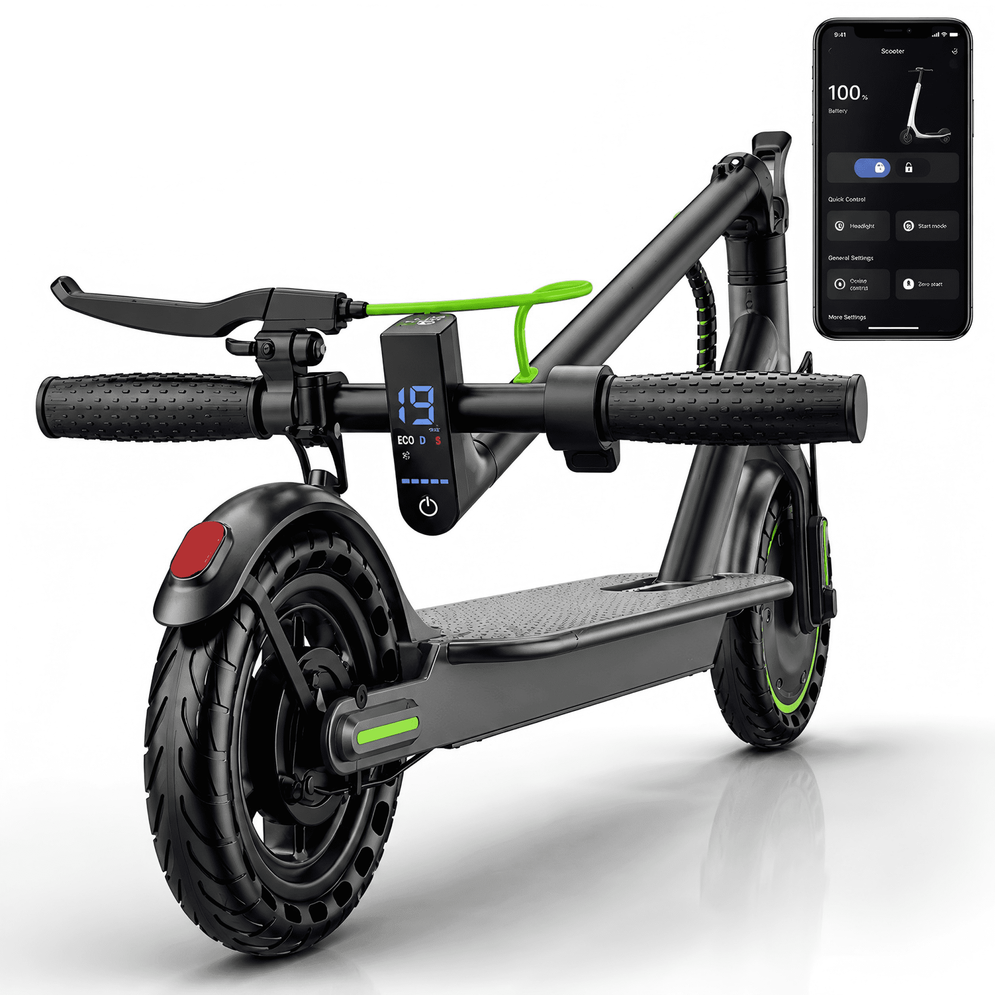 Electric Scooter for Adults & Teens, 350W Motor, 19MPH Max Speed, Up to 19 Miles Range, Foldable E Scooter with APP Control & Dual Braking, UL2272 Certified, Green