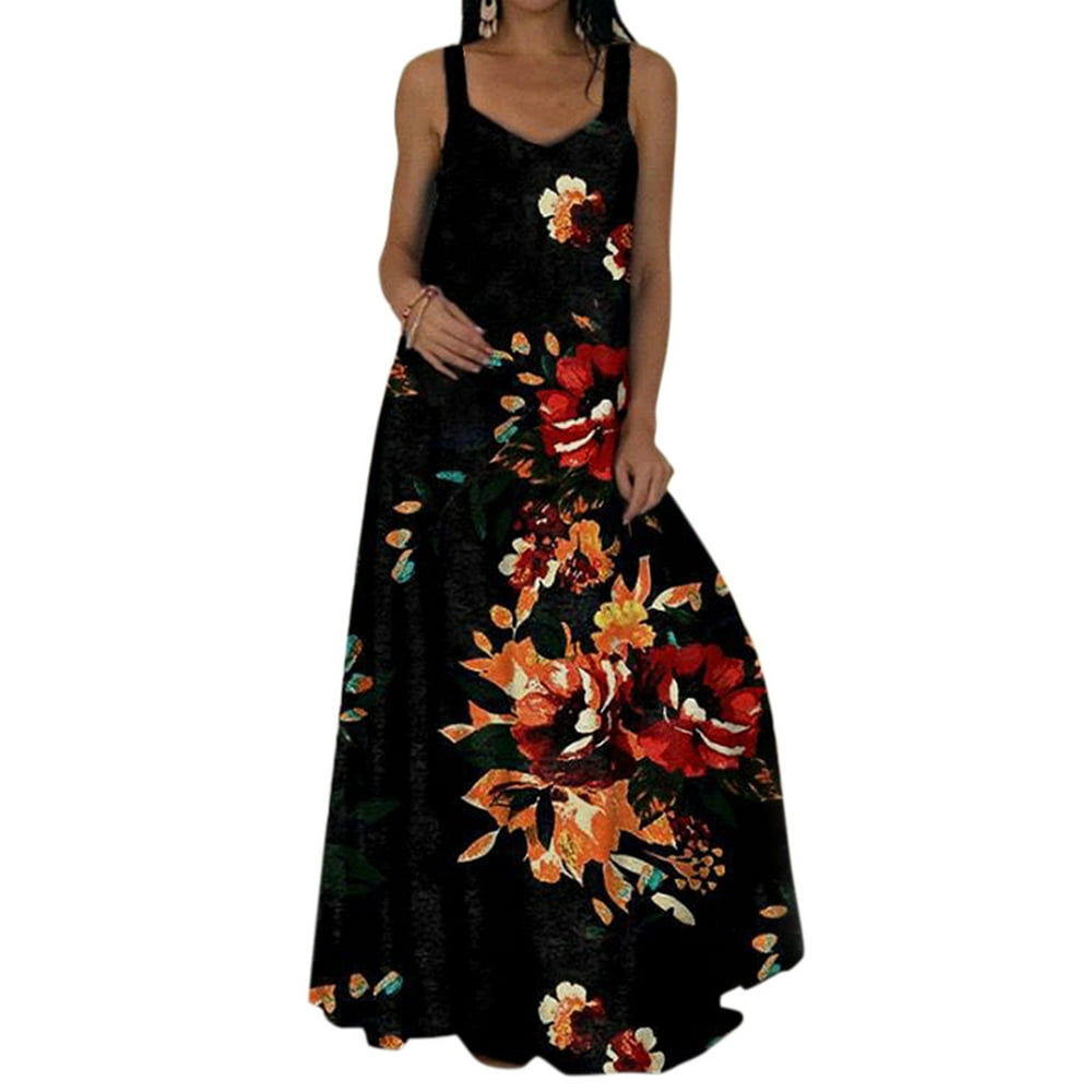 LAPA - LAPA Women's Floral Printed Maxi Dresses Spaghetti Strap Loose ...