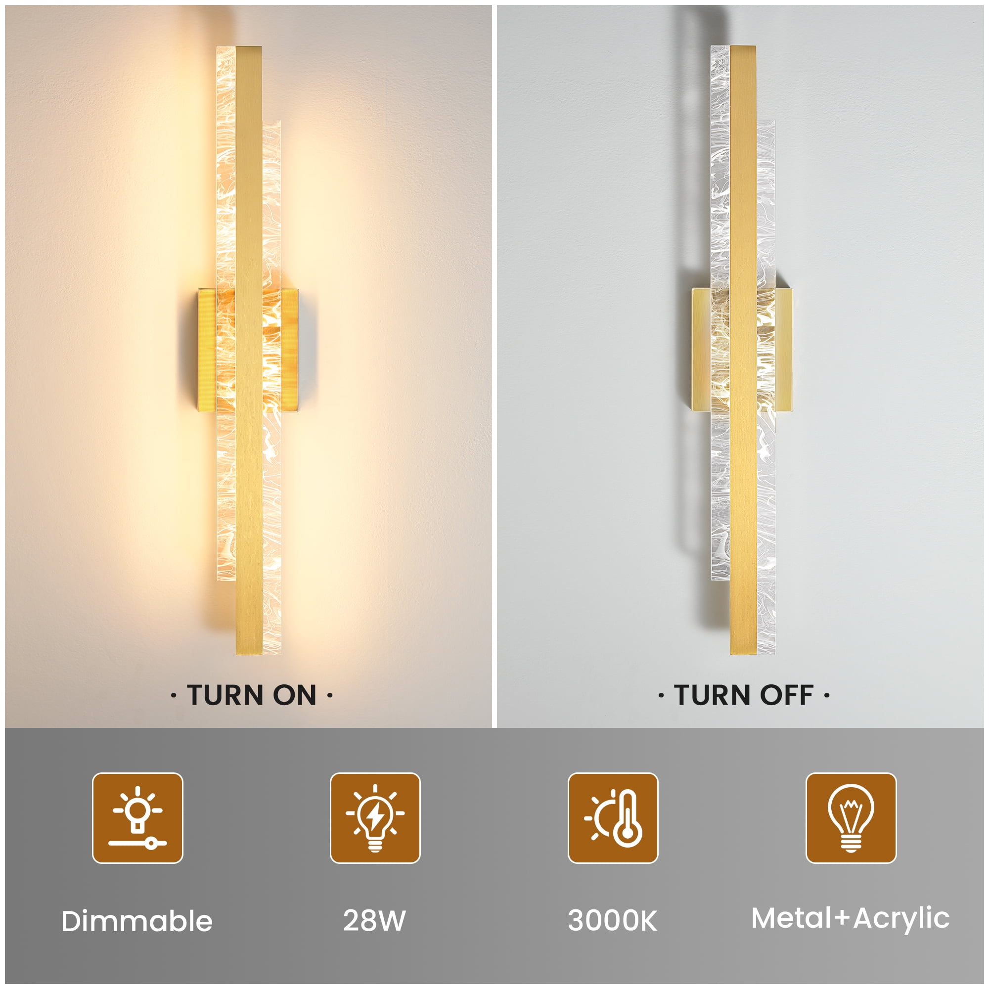 Modern Bathroom Vanity Light Brushed Gold 27 inch Dimmable LED Bath Bar Light Fixtures Over Mirror Wall Sconce Picture Lights for Paintings Cabinets Bedroom