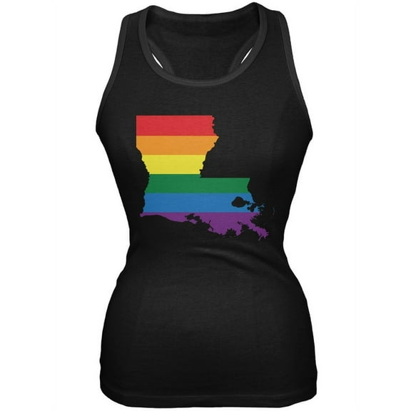 Louisiana LGBT Lesbian Pride Rainbow Black Juniors Soft Tank Top - Medium