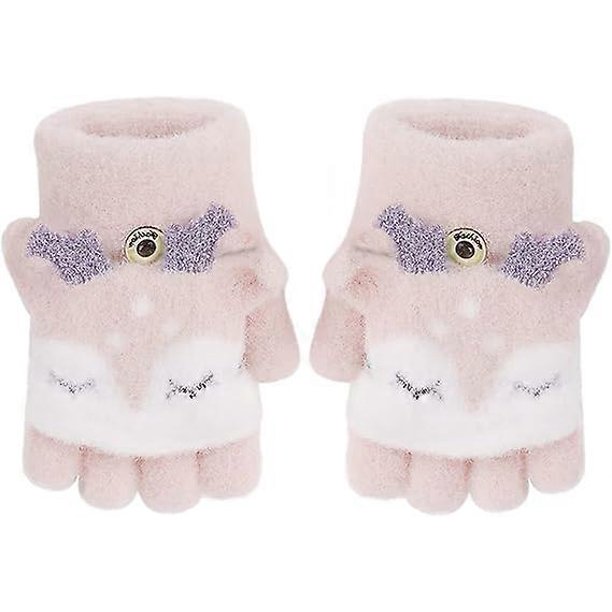 Guantes sin dedos con solapa para niños, lindos mitones de zorro, elásticos, convertibles, de punto, para invierno