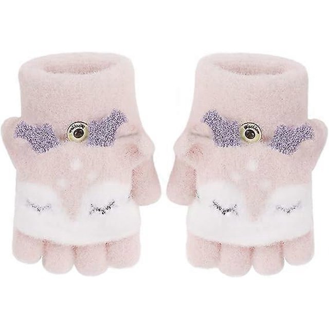Guantes sin dedos con solapa para niños, lindos mitones de zorro, elásticos, convertibles, de punto, para invierno
