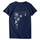 thumbnail image 4 of Camiseta corta con cuello redondo y estampado de flores a la moda para mujer, blusa holgada, camisa superior, azul marino/s, 4 of 5