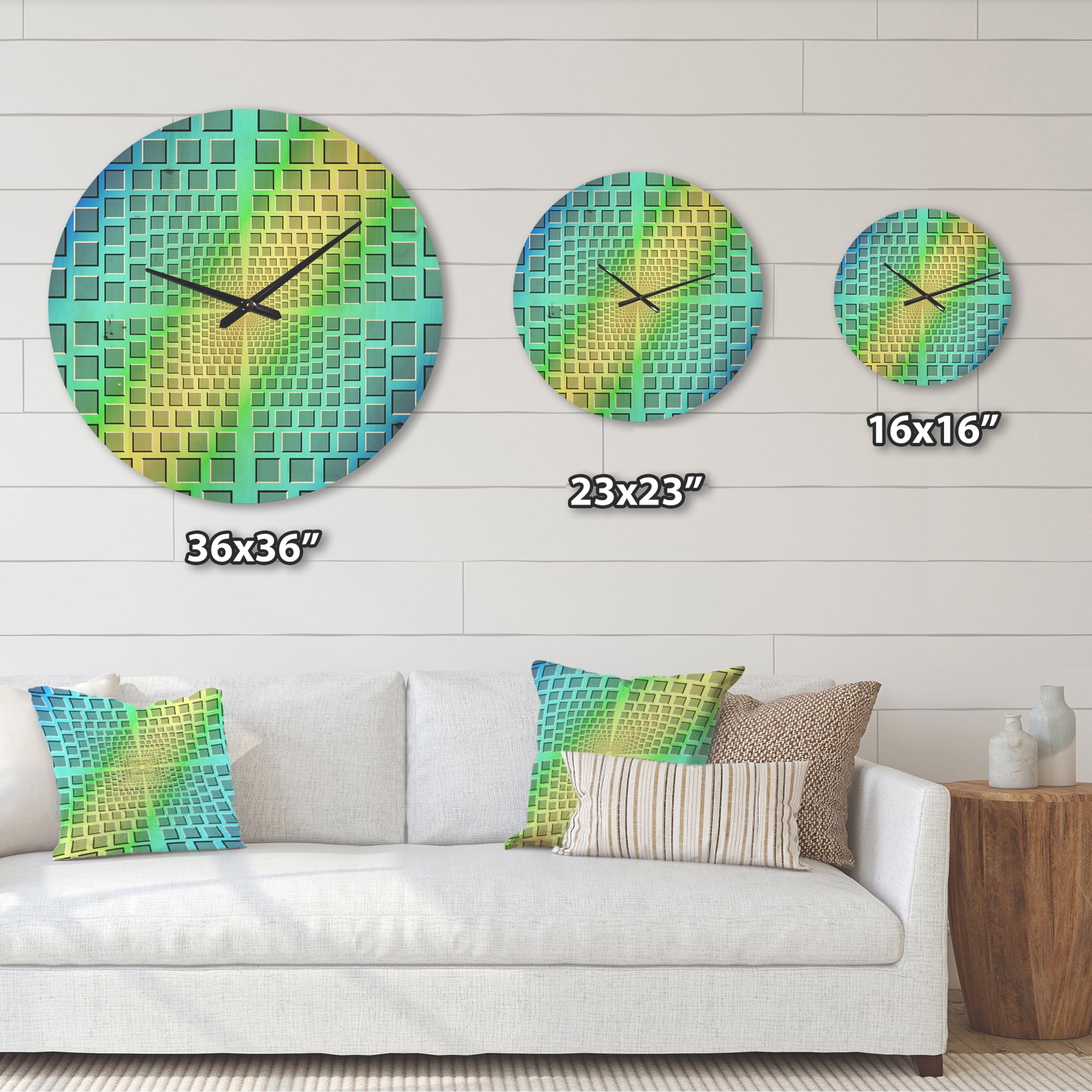 Designart 'Yellow and Purple Optical Illusion ' Modern Wood Wall Clock